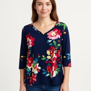 The Pioneer Woman Floral 3/4 Sleeve Blouse with V-Neck